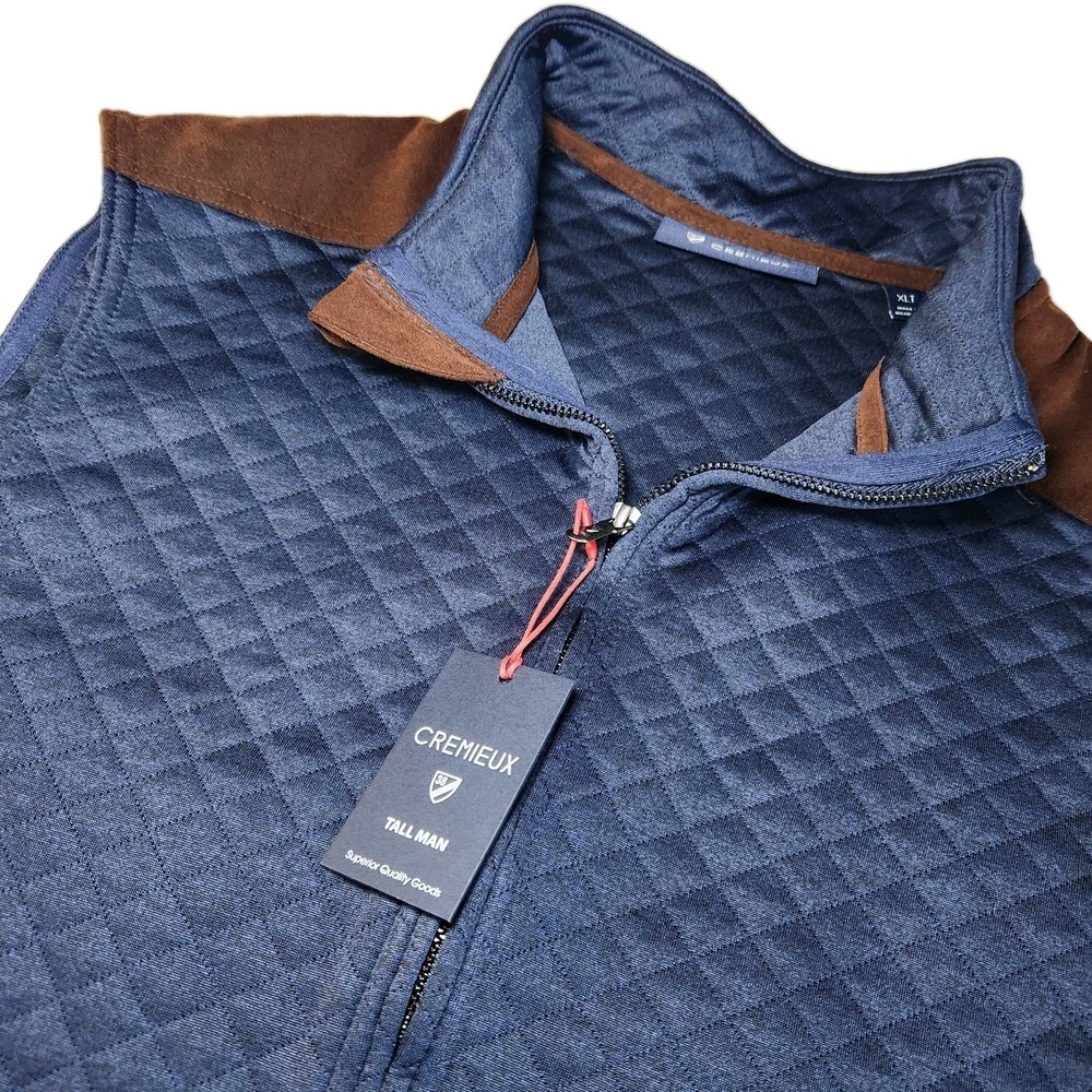 CREMIEUX Quilted Vest Mens XLT Tall Blue Brown Suede NEW